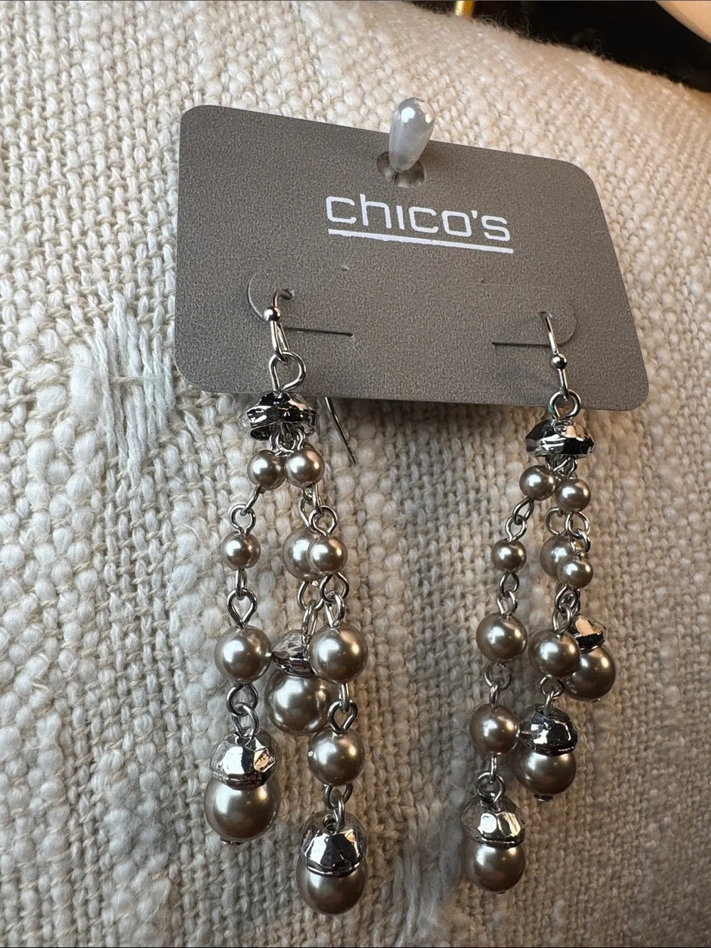 0274-Chico's Metallic Pearl Cascade Drop Earrings - Silver
